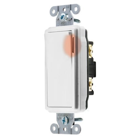 Hubbell Wiring Device-Kellems Spec Grade, Pilot Light Decorator Switches, General Purpose AC, Single Pole, 20A 120/277V AC, Back and Side Wired, Pre-Wired with 8" #12 THHN DS120PLW